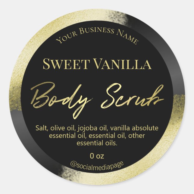 Professional Glam Black Gold Ink Body Scrub Labels (Front)