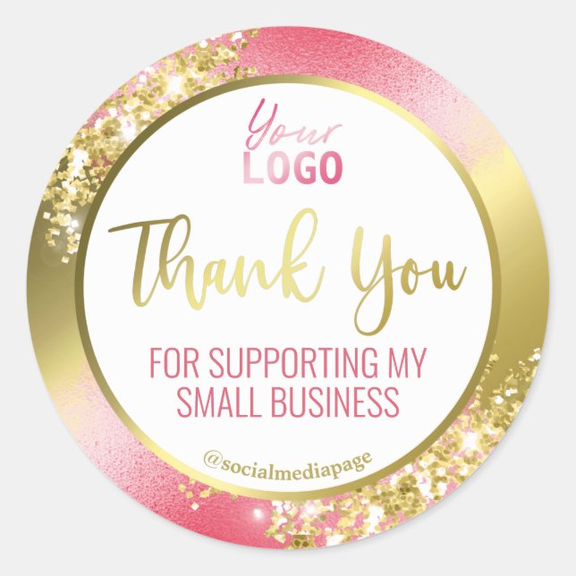 Professional Glam Gold Glitter Thank You Logo Classic Round Sticker (Front)