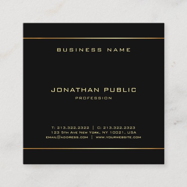 Professional Glam Gold Monogram Plain Luxury Chic Square Business Card (Front)