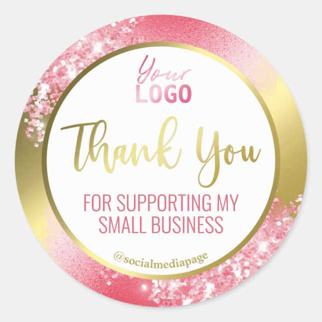 Professional Glam Pink Gold Thank You Logo Classic Round Sticker (Front)