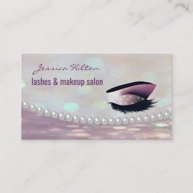 Professional glamourous bokeh pearls makeup eye business card (Front)