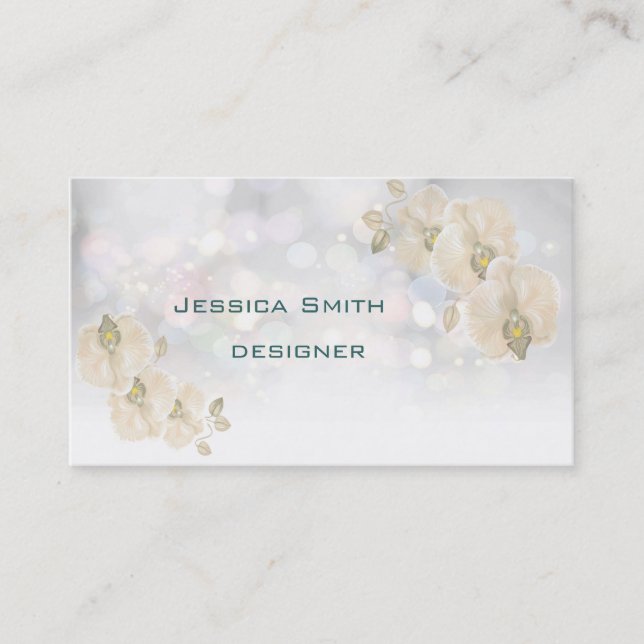Professional glamourous elegant bokeh orchid business card (Front)