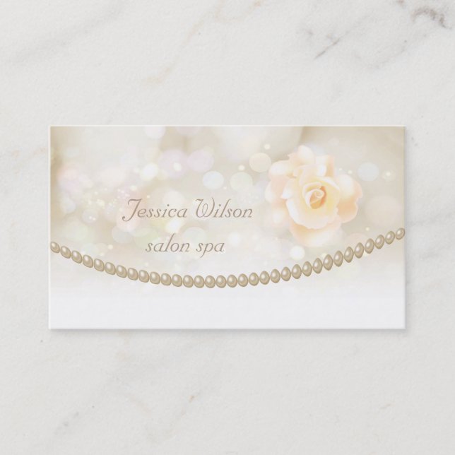 Professional glamourous elegant bokeh pearls rose business card (Front)