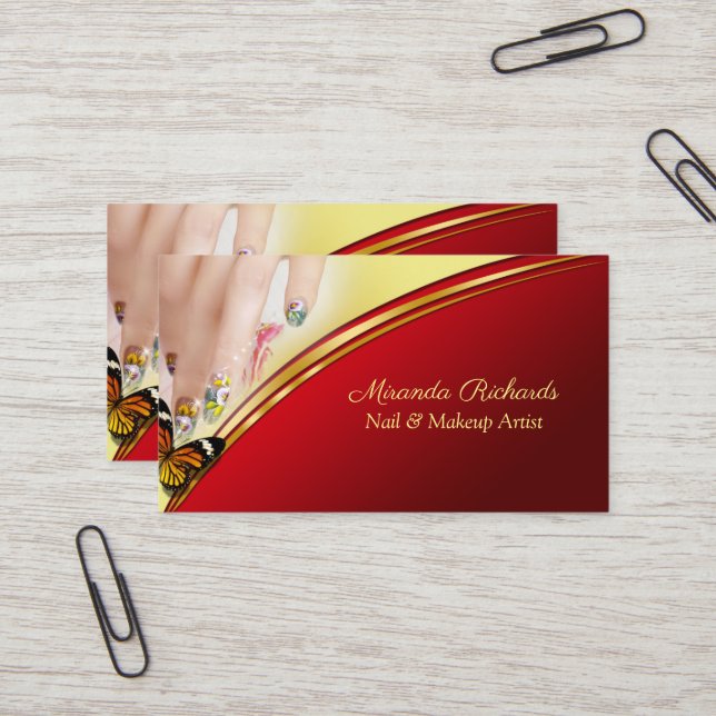 Professional Glamourous Makeup Nail Art Artist Business Card (Front/Back In Situ)
