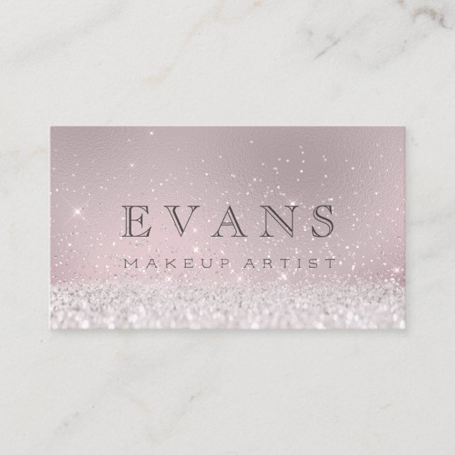 Professional Glitter Blush Glitter Makeup Artist Appointment Card (Front)