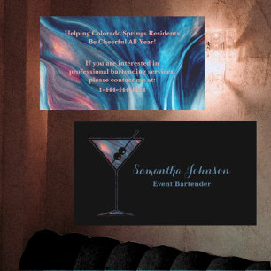 Professional Glitter Event Bartender Business Card