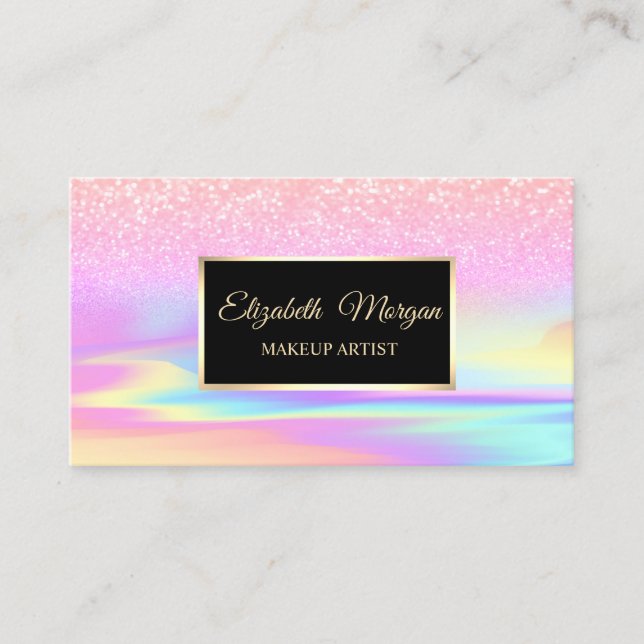 Professional Glitter Holographic Frame Bokeh Business Card (Front)