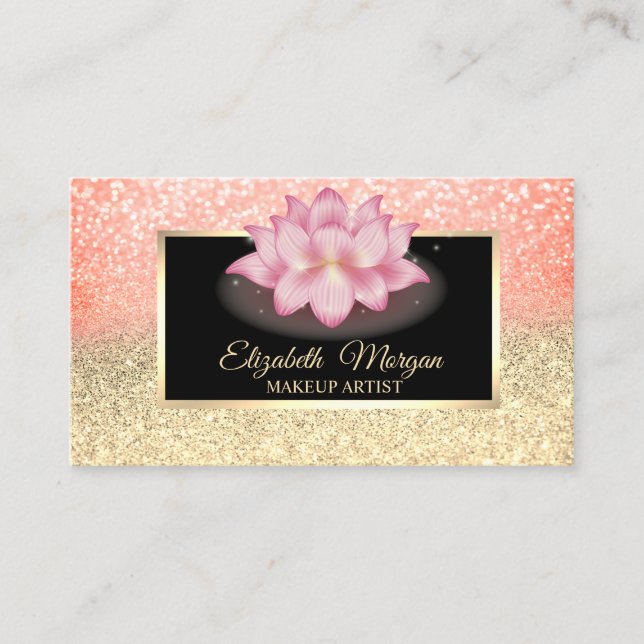 Professional Glitter Ombre Frame Lotus Business Card (Front)