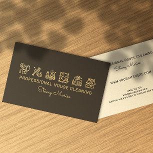 Professional Gold And Black House Keeper Cleaning Business Card