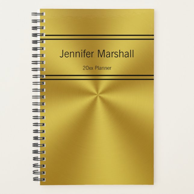 Professional Gold and Black Your Name Template Planner (Front)