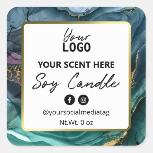 Professional Gold And Teal Ink Soy Candle Labels