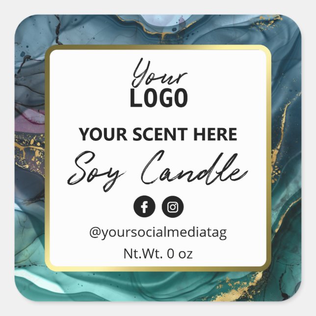 Professional Gold And Teal Ink Soy Candle Labels (Front)