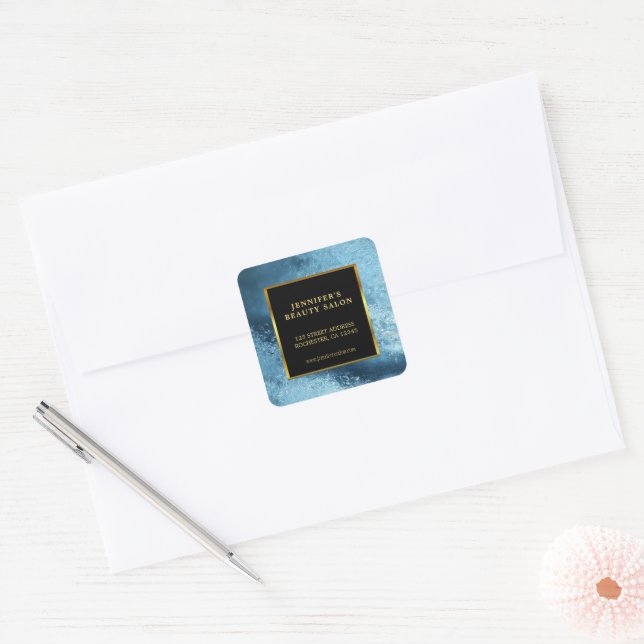 Professional gold black blue ice return address square sticker (Envelope)
