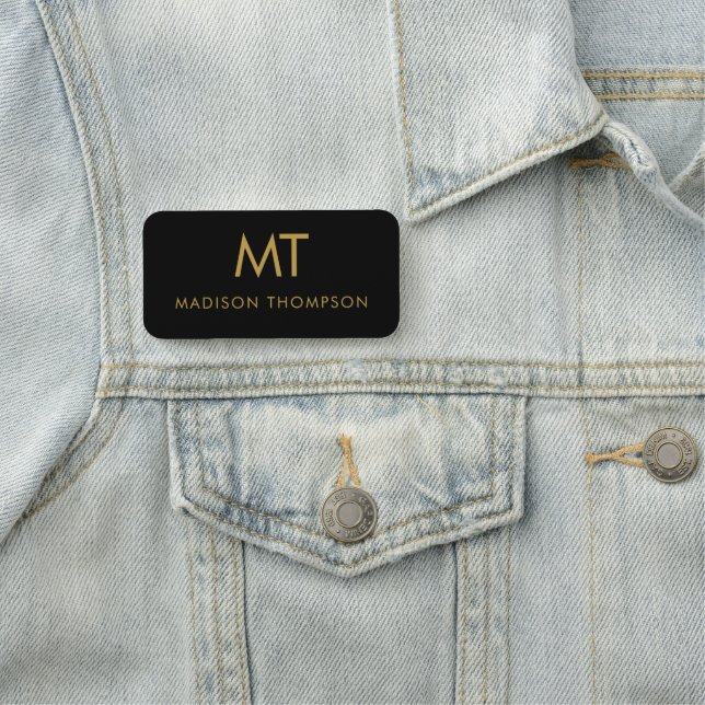 Professional Gold Black Employee Name Business Name Tag (In Situ)