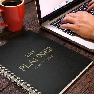 Professional Gold & Black Stay Focused Quote 2024 Planner