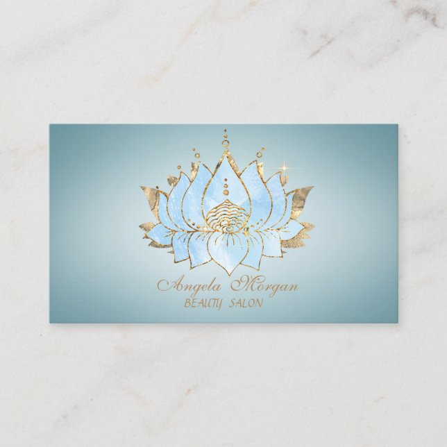 Professional Gold Blue Lotus Business Card (Front)
