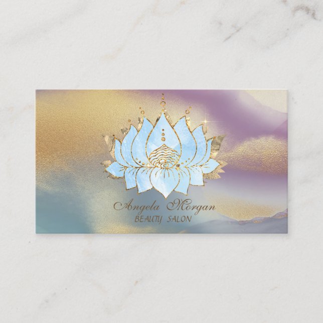 Professional Gold Blue Lotus Colourful Business Card (Front)