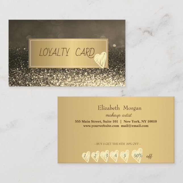 Professional Gold Bokeh,Frame,Gold Hearts Loyalty Card (Front/Back)