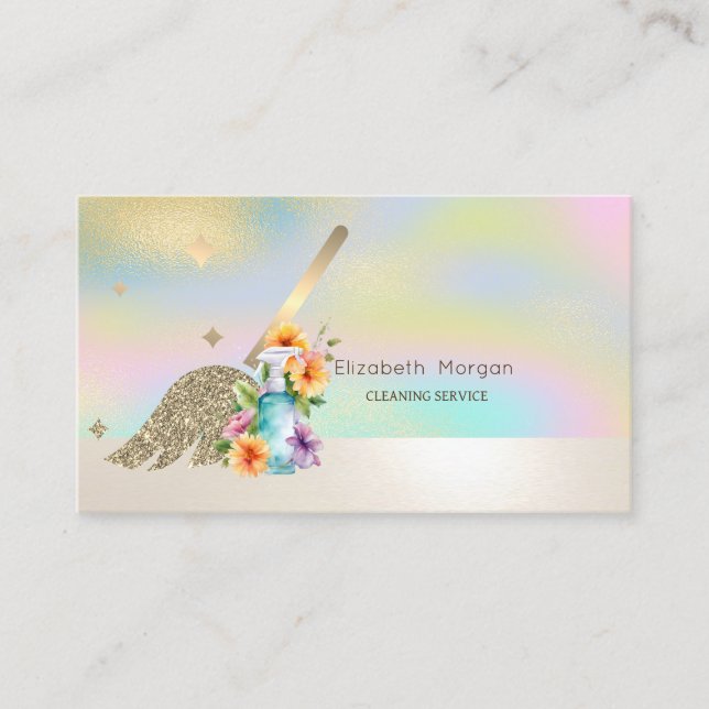  Professional Gold Broom  Spray Bottle Holographic Business Card (Front)