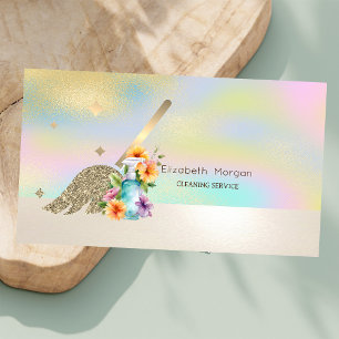 Professional Gold Broom Spray Bottle Holographic Business Card