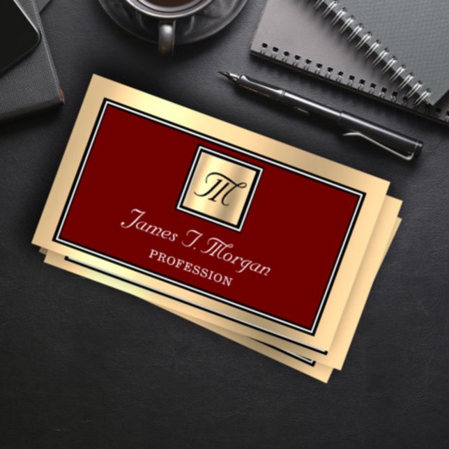 Professional Gold Brown Maroon VIP Framed Monogram Business Card (Creator Uploaded)