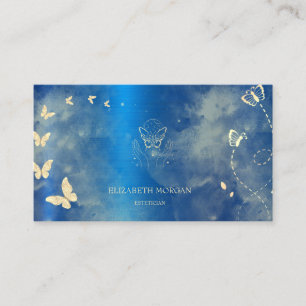 Professional Gold Butterflies Blue Metallic Business Card
