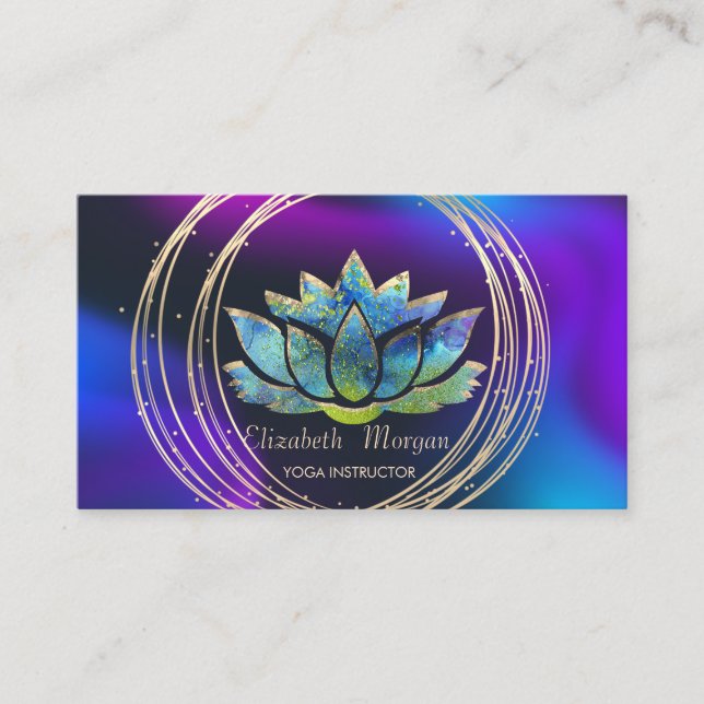 Professional,Gold Circles Lotus Dark Holographic  Business Card (Front)
