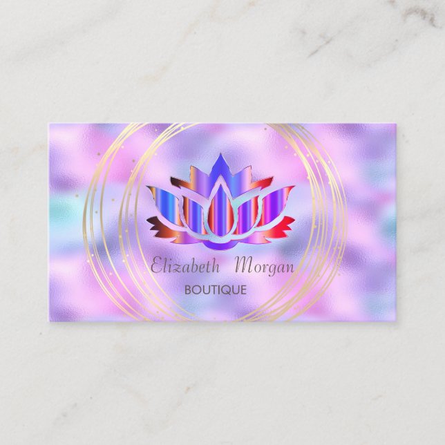 Professional Gold Circles Lotus Holographic Business Card (Front)