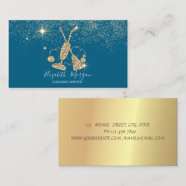 Professional Gold Confetti Vacuum cleaner,Broom Business Card (Front/Back)