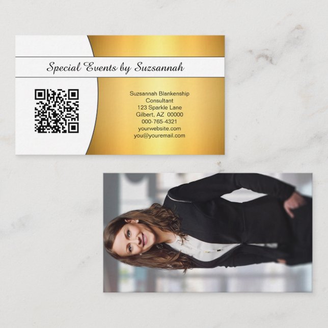 Professional Gold Flare Custom Photo QR Code  Business Card (Front/Back)