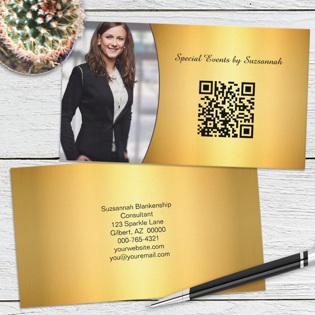 Professional Gold Flare Custom Photo QR Code Business Card (Creator Uploaded)