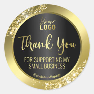 Professional Gold Foil Text Black Thank You Logo Classic Round Sticker