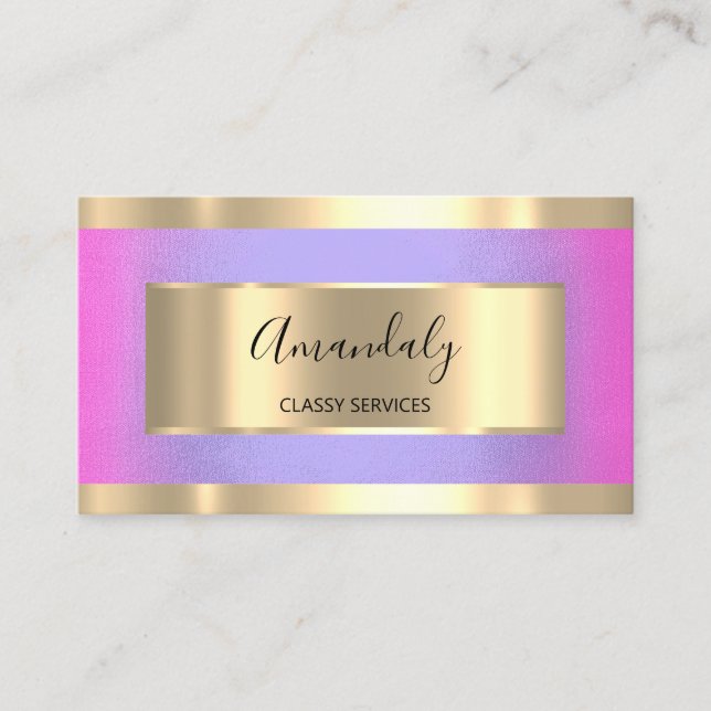 Professional Gold Framed Elegant Pink Purple Business Card (Front)