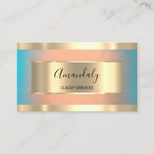 Professional Gold Framed Elegant Rose Blue Ombre Business Card
