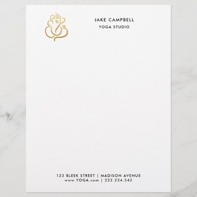 Professional Gold Ganesh Indian God Yoga Studio Custom Letterhead (Front)