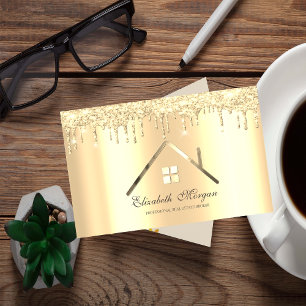 Professional Gold Glitter Drips Real Estate Business Card