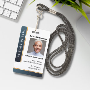 Professional Gold Grey Notary Signing Agent ID ID Badge