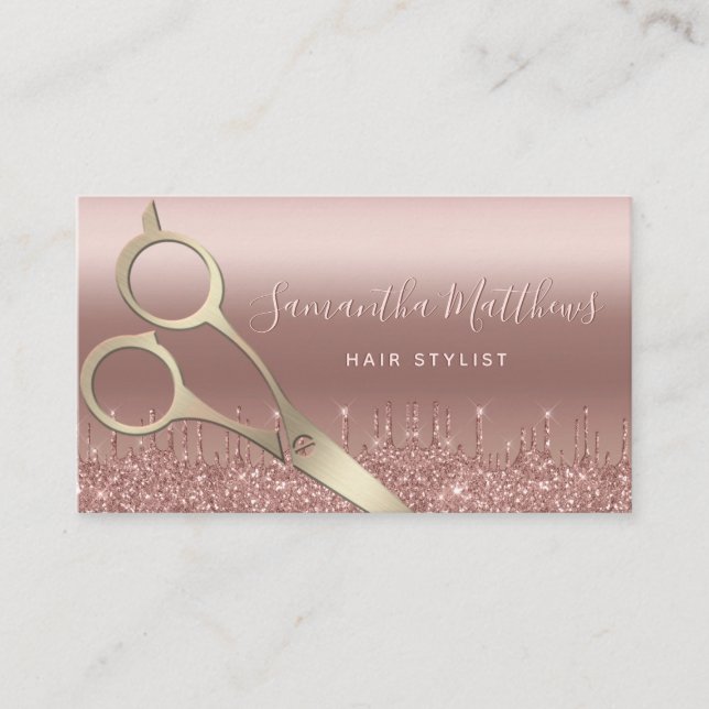 Professional Gold Hairstylist Rose Gold Beauty Business Card (Front)