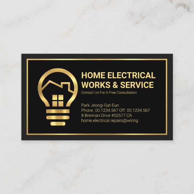 Professional Gold Home Electric Bulb Business Card (Front)