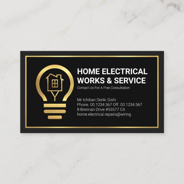 Professional Gold Home Electric Lightbulb Business Card (Front)