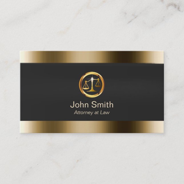 Professional Gold Justice Scale Attorney Business Card (Front)