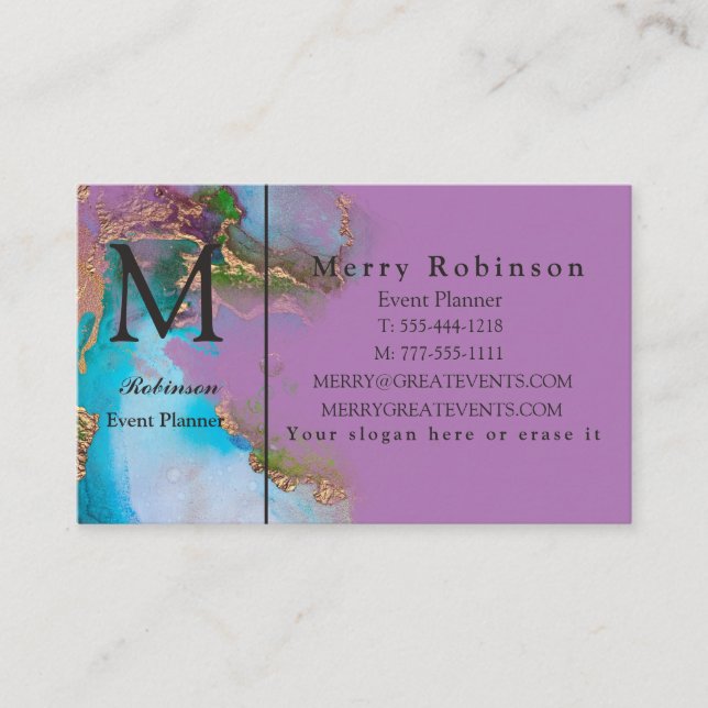 Professional Gold Lavender Marble Business Card (Front)