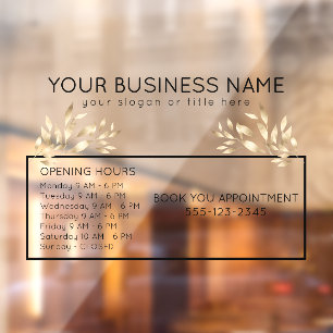 Professional gold leaves apointment opening hours window cling