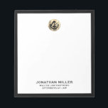 Professional Gold Logo Black Frame Law Firm Notepad<br><div class="desc">Upgrade your note-taking experience with this Customisable Lawyer Notepad. Designed specifically for lawyers, this notepad exudes professionalism and style. Featuring a striking gold logo and a sleek black frame, this customisable notepad adds a touch of elegance to your everyday work. Personalise the notepad with your name, title, or any preferred...</div>