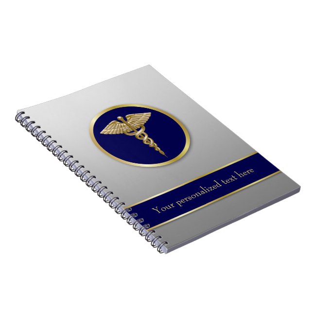 Professional Gold Medical Caduceus Blue Notebook (Right Side)