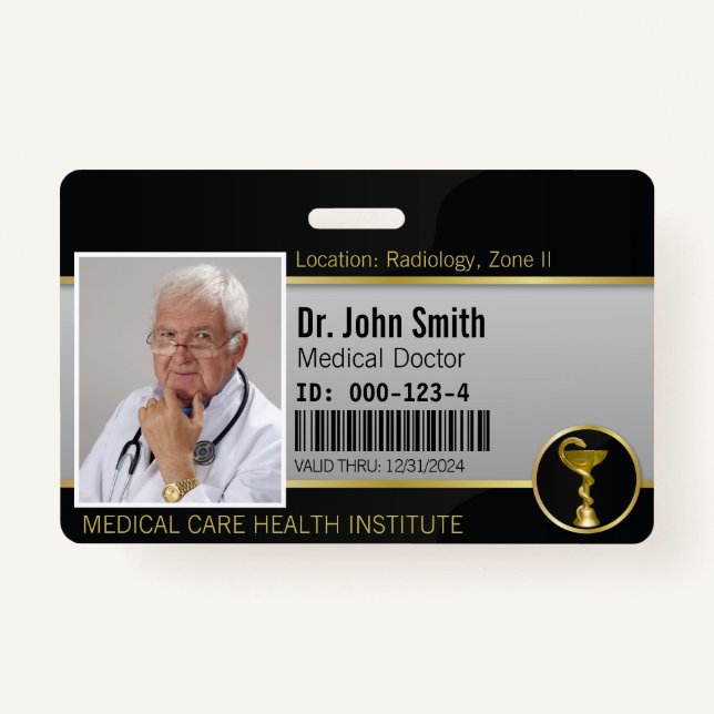 Professional Gold Medical Hygieia Bowl Photo ID Badge (Front)