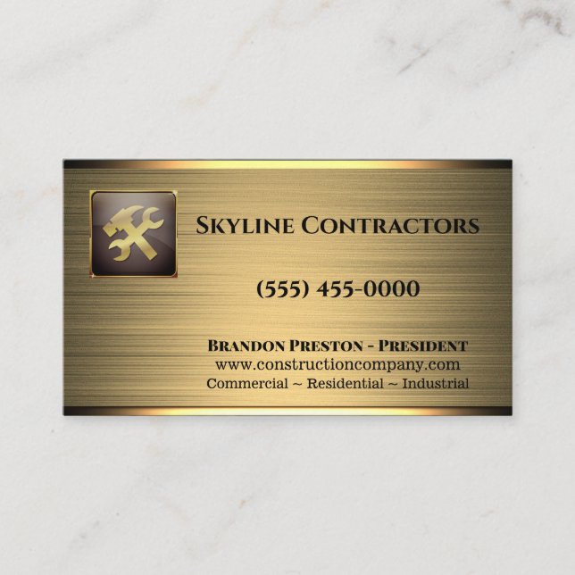 Professional Gold Metal Tool Construction Business Card (Front)