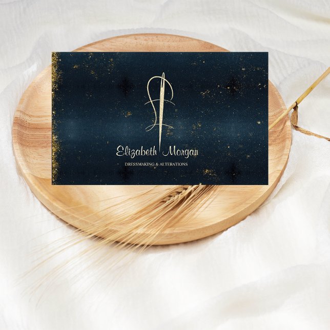 Professional,Gold Needle Sew Alterations Navy Blue Business Card (Creator Uploaded)