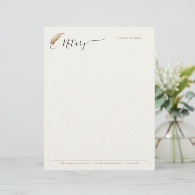 Professional Gold Notary Calligraphy Custom Letterhead (Standing Front)