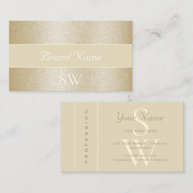 Professional Gold Pearl Shimmery Snake Monogram Business Card (Front/Back)
